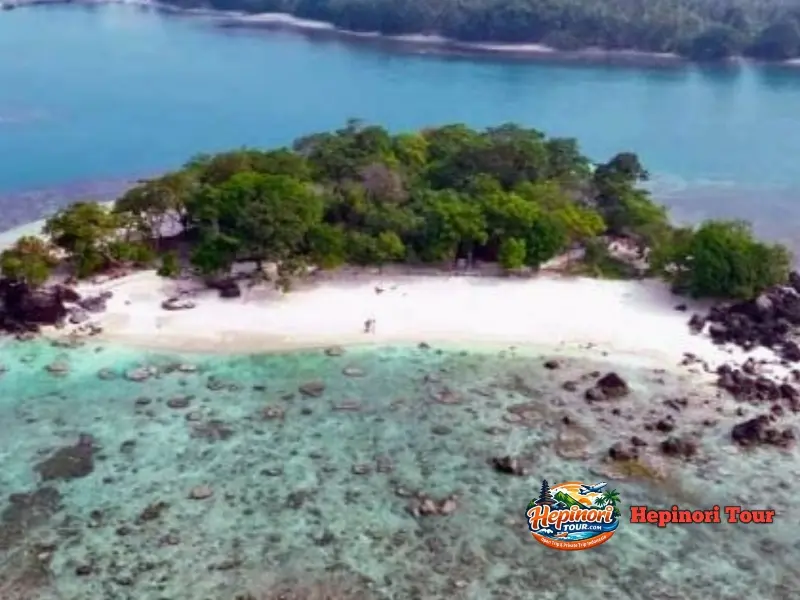 Panorama Pulau Sebesi dari udara dalam program Open Trip Pulau Sebesi 3 Hari 2 Malam