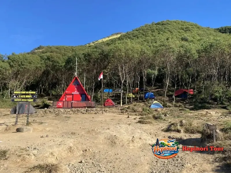Spot sunrise camp di Gunung Sindoro dengan panorama matahari terbit dan lautan awan