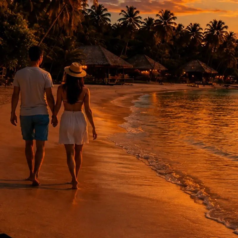 Peserta open trip hepinori tour sedang menikmati suasana sunset pulau sepa